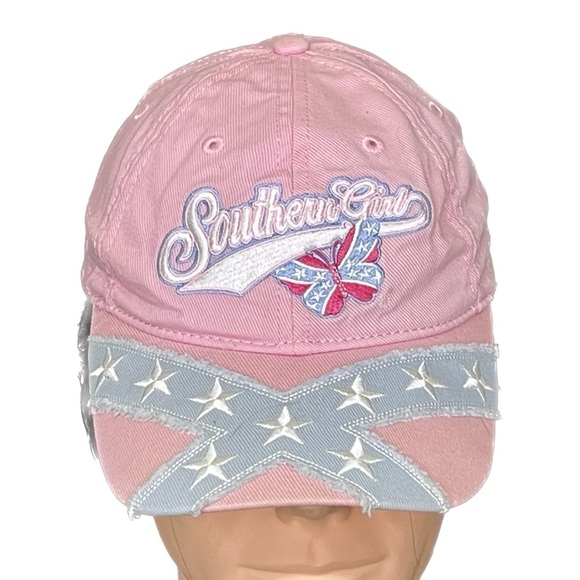 Southern Girl Rebel Pink Butterfly Velcro Back Cap - Picture 1 of 9